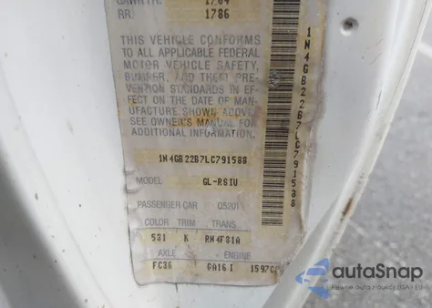 1990 Nissan Sentra z USA, uszkodzony, nr VIN 1N4GB22B7LC791588